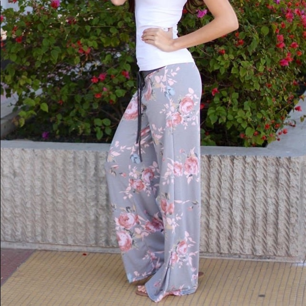 Floral Lounge Pants-Grey